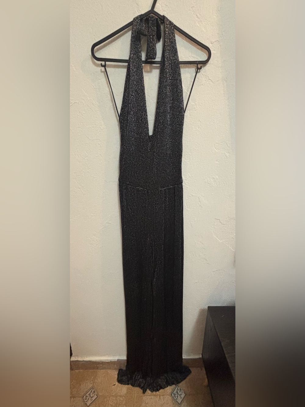 Bershka Shimmery Black Deep V Jumpsuit